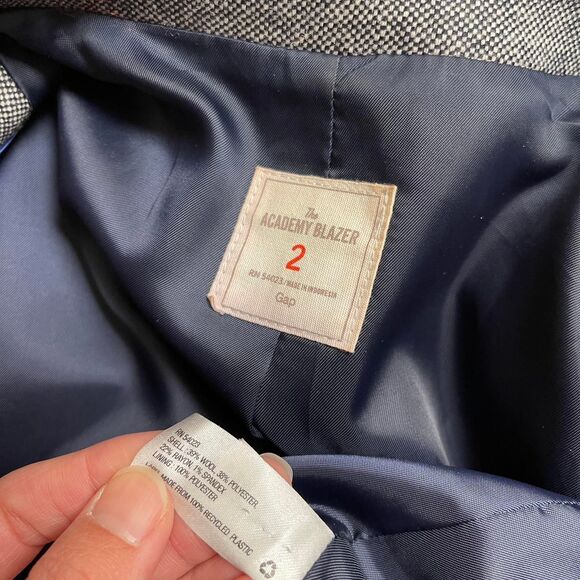 GAP The Academy Blazer Gray Navy Corduroy Elbow Patches Dark Academia Size 2 - Picture 8 of 8